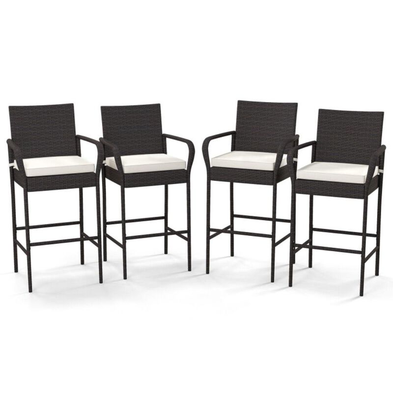 Hivvago Outdoor PE Rattan Cushioned Barstool Set with Armrests