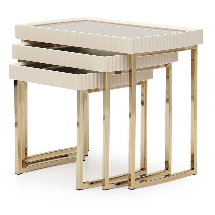 Michael Amini Lisbon Nesting Tables, Set of 3 - Silken Matte Cream