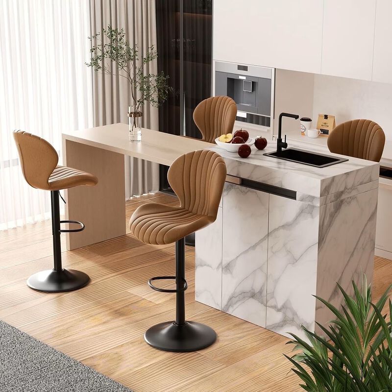 Modern Upholstered Fabric Swivel Bar Stools Set of 2 image number 2
