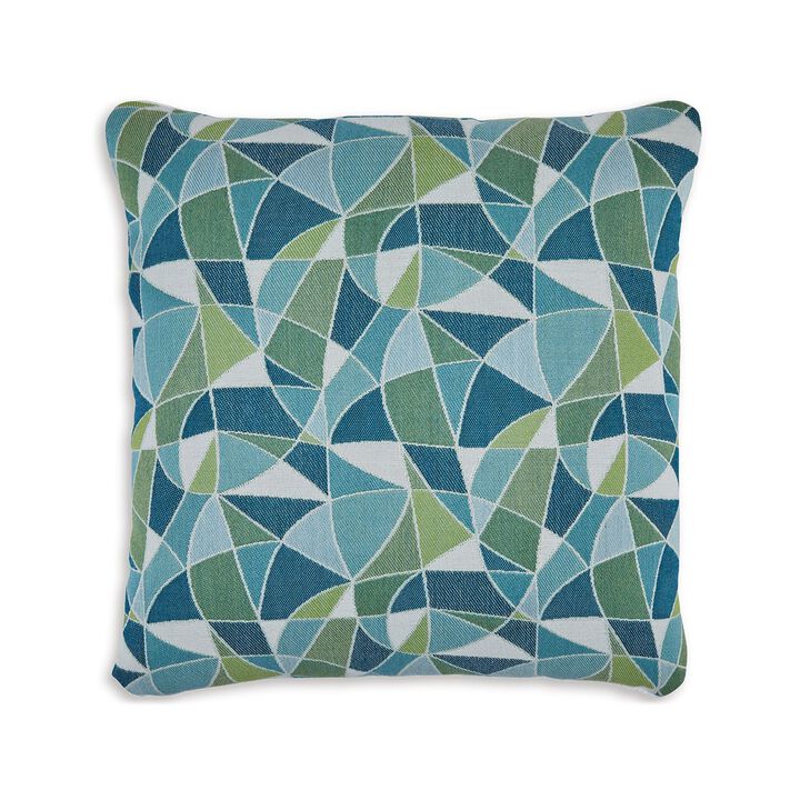 Sery 18 Inch Accent Pillow Set of 4, Indoor Outdoor Woven Geometric, Blue - Benzara