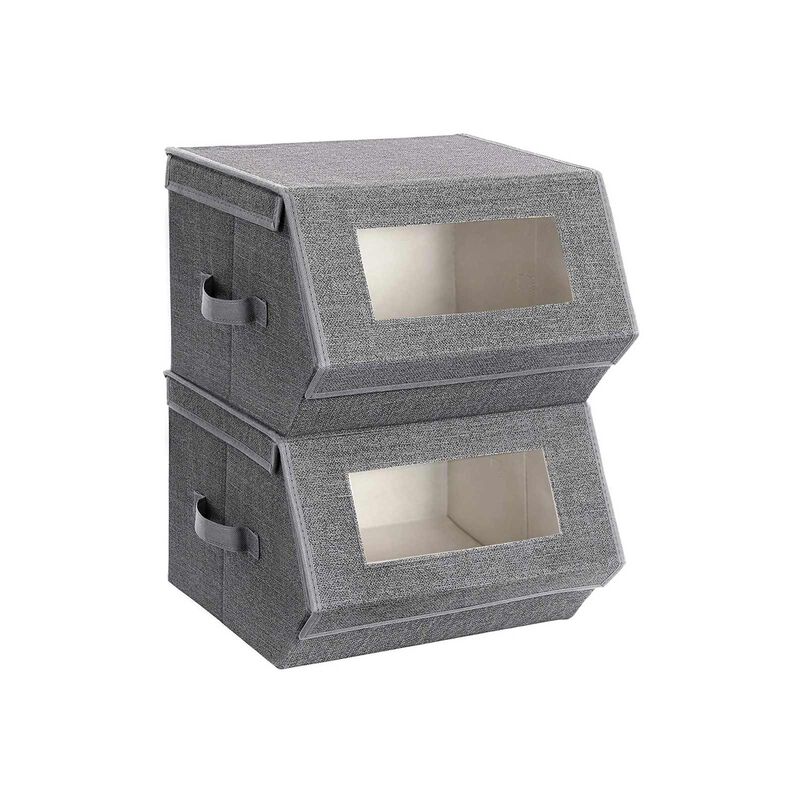 Set of 2 Stackable Plastic Storage Bins with Open Front – Ideal for Pantry, Bathroom, or Office Shelving