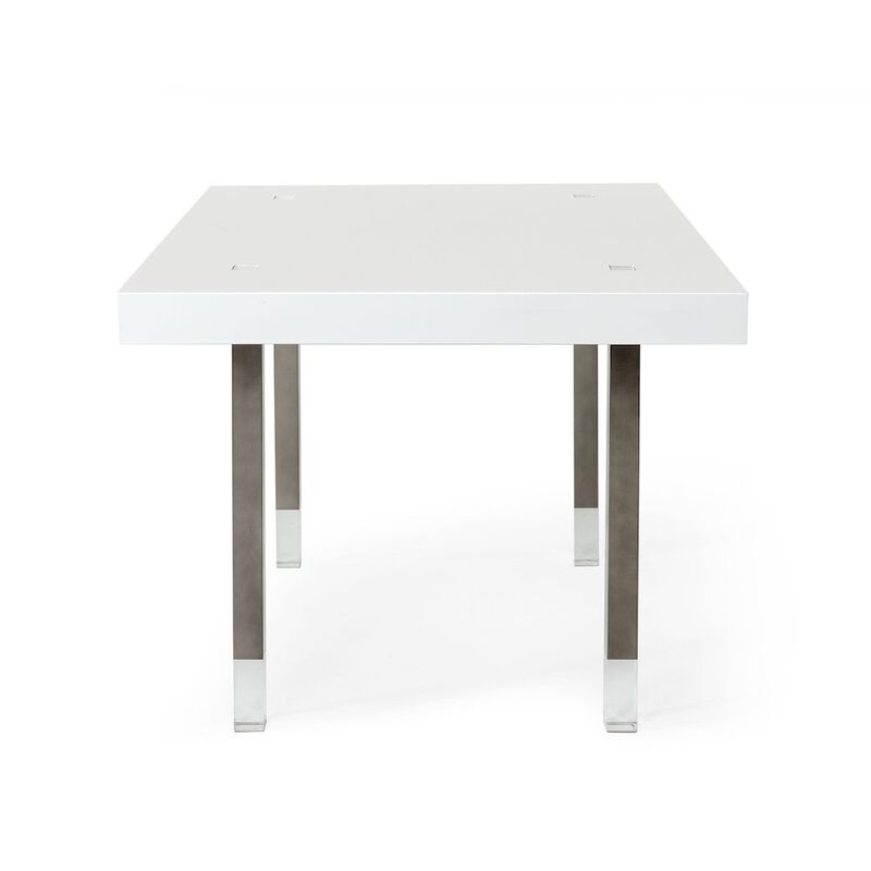 Modrest Lenny- Modern White High Gloss & Stainless Steel Gun Metal Dining Table