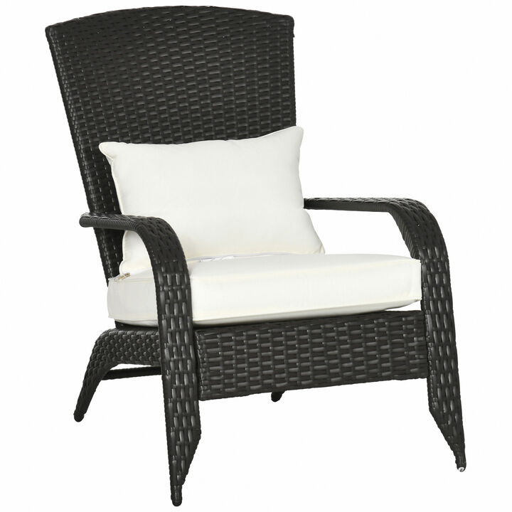 Outsunny Patio Wicker Adirondack Chair, Outdoor All-Weather Rattan Fire Pit Chairs w/ Soft Cushions, Tall Backrest, Tilted Seat, and Comfortable Armrests for Deck or Garden, Cream White