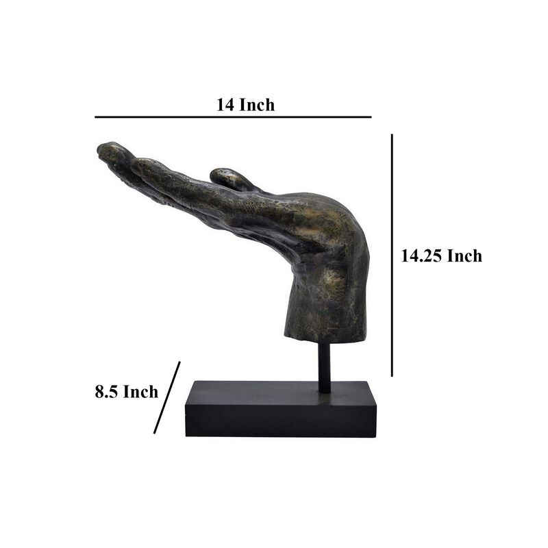 Lizzy Tabletop Decorative Hand Sculpture, Black, Bronze Resin 14 Inch - Benzara