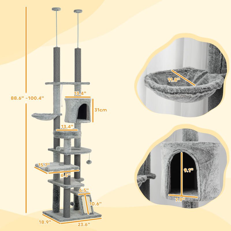 Multi-Level Cat Tower with Scratching Posts, Condos, and Hammocks for Play, Climb, and Rest