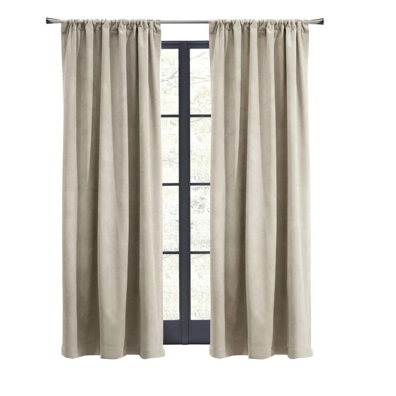Thermalogic Seren Classic Velvet Room Darkening Dual Header Energy Efficient Curtain Panel Oyster