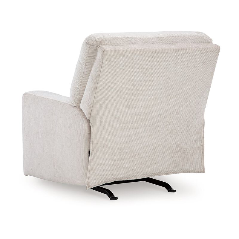 Avie Rocker Recliner Chair, Gentle Motion, White Ivory Polyester - Benzara