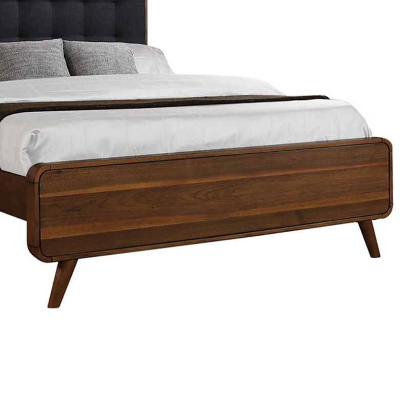 Platform Style Square Tufting Queen Bed with Rounded Corners,Brown and Gray-Benzara