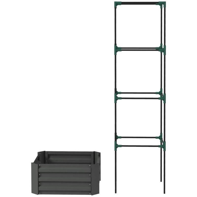 Hivvago Grey Galvanized Open Bottom Raised Garden Bed Planter with Tomato Cage Trellis