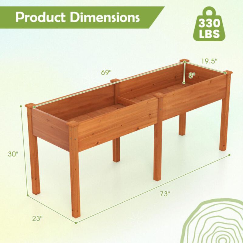 Hivvago Fir Wood Outdoor Raised Garden Bed with Divider Panel and Drainage Holes