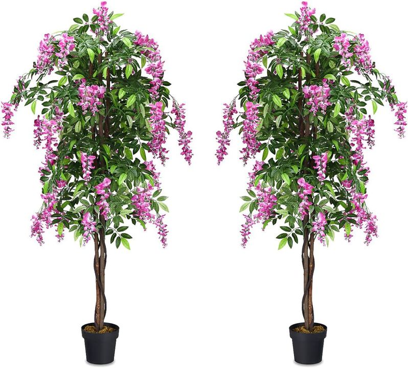 2 Artificial Wisteria Trees with Adjustable Branches, Silk Leaves for Any Space