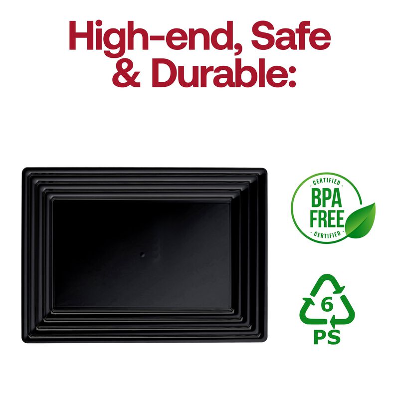 9" x 13" Black Rectangular with Groove Rim Plastic Serving Trays (24 Trays) image number 5
