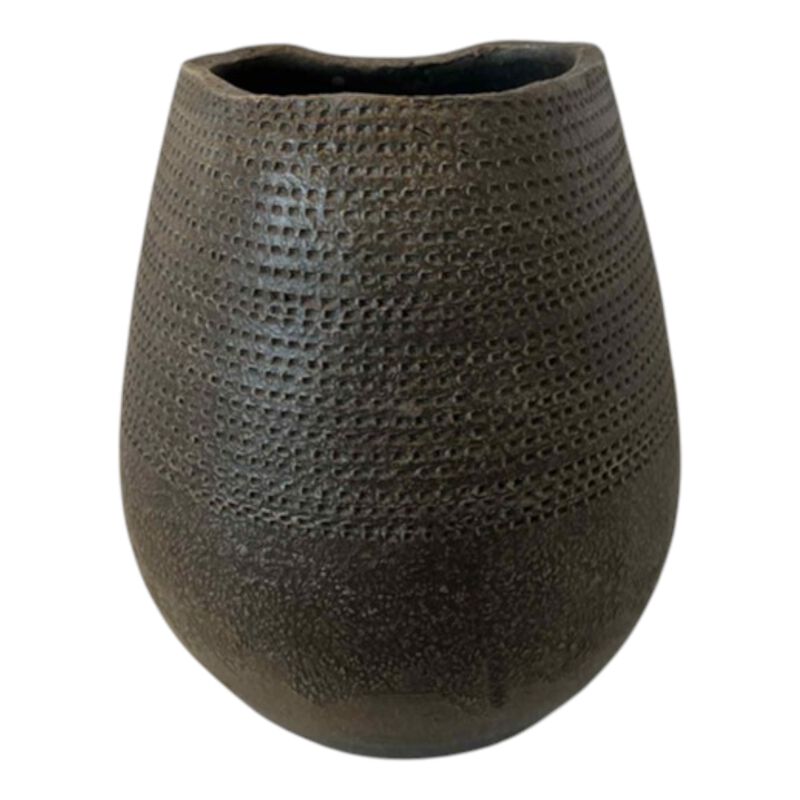 13x11" Pierced Clay Vase, Brown image number 2