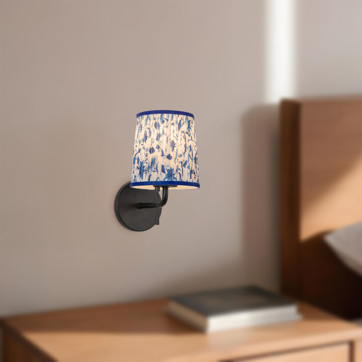 Scout 10-in Damp-Rated Wall/Vanity Light with Patterned Pleated Linen Shade