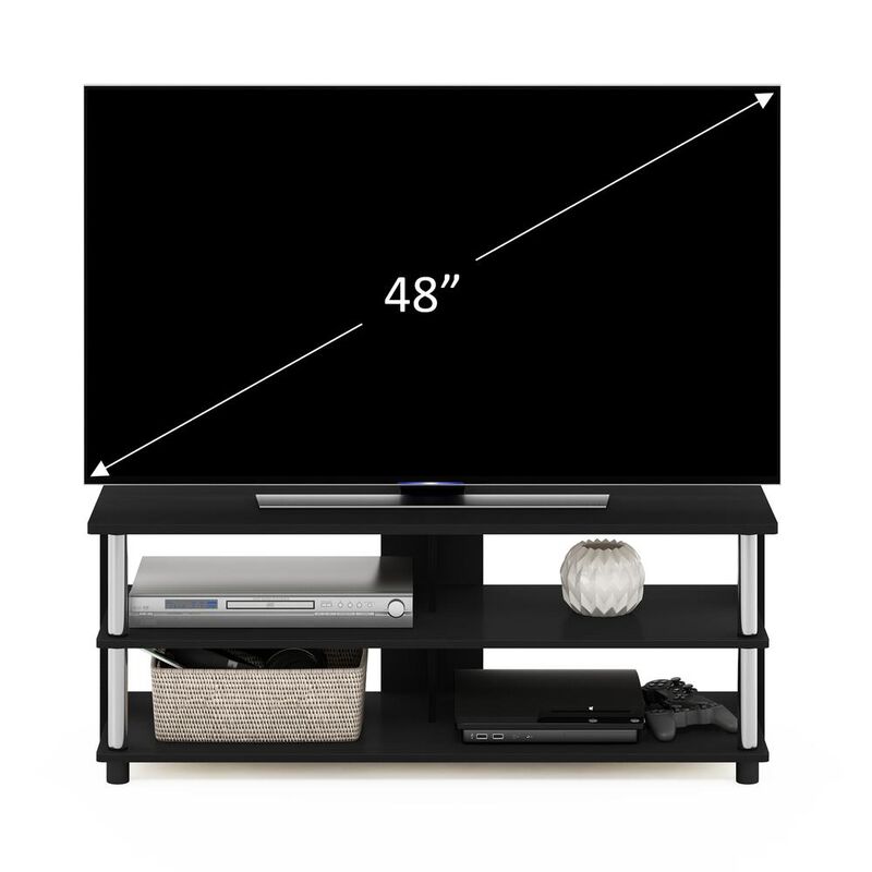 Furinno Sully 3-Tier TV Stand for TV up to 48, Americano, Stainless Steel Tubes