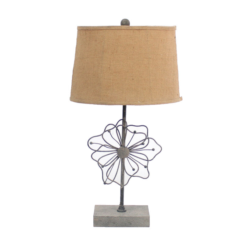 Hivvago 28" Distressed Gray Metal Novelty Bedside Lamp With Khaki Drum Shade