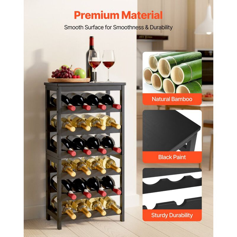 Freestanding 24 Bottle Wine Rack with Tabletop for Kitchen and Dining Room-Black image number 4