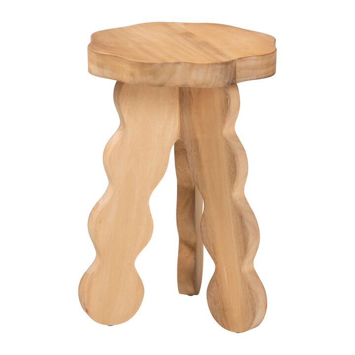 bali & pari Sino Acacia Wood Multipurpose Accent Stool - Sculptural End Table with Wavy Tripod Base for Living Room, Bedroom or Dining Room