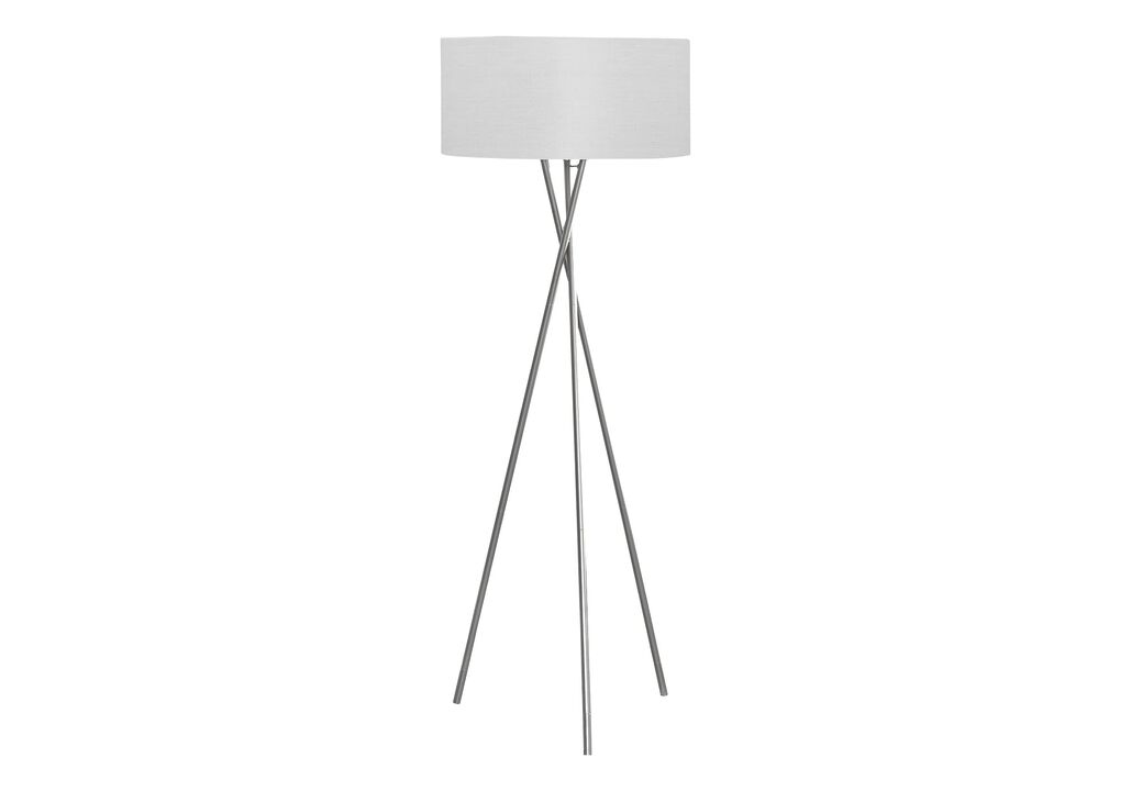 Monarch Specialties 9757 Shade, Contemporary Lighting 62" H Tripod Floor Lamp Nickel Metal Grey, 22" L x 22" W x 62.25" H, Silver