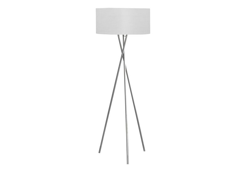 Monarch Specialties 9757 Shade, Contemporary Lighting 62" H Tripod Floor Lamp Nickel Metal Grey, 22" L x 22" W x 62.25" H, Silver image number 0