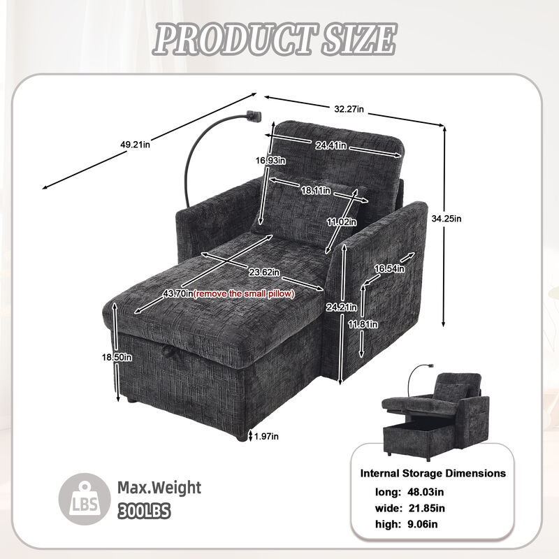 Merax Chenille Lazy Sofa with Built-in Phone Stand & Hidden Storage image number 8
