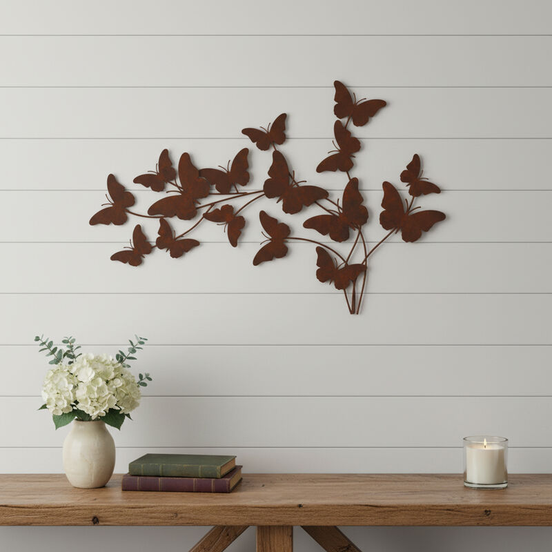 HomeRoots 18" X 29" Brown Metal Butterflies Hanging Dimensional Sculpture image number 1