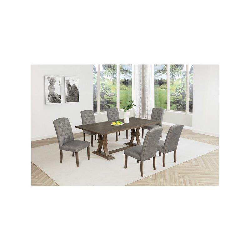 Best Quality Furniture 7 Piece Traditional Dining Set With Dark Grey Side Chairs