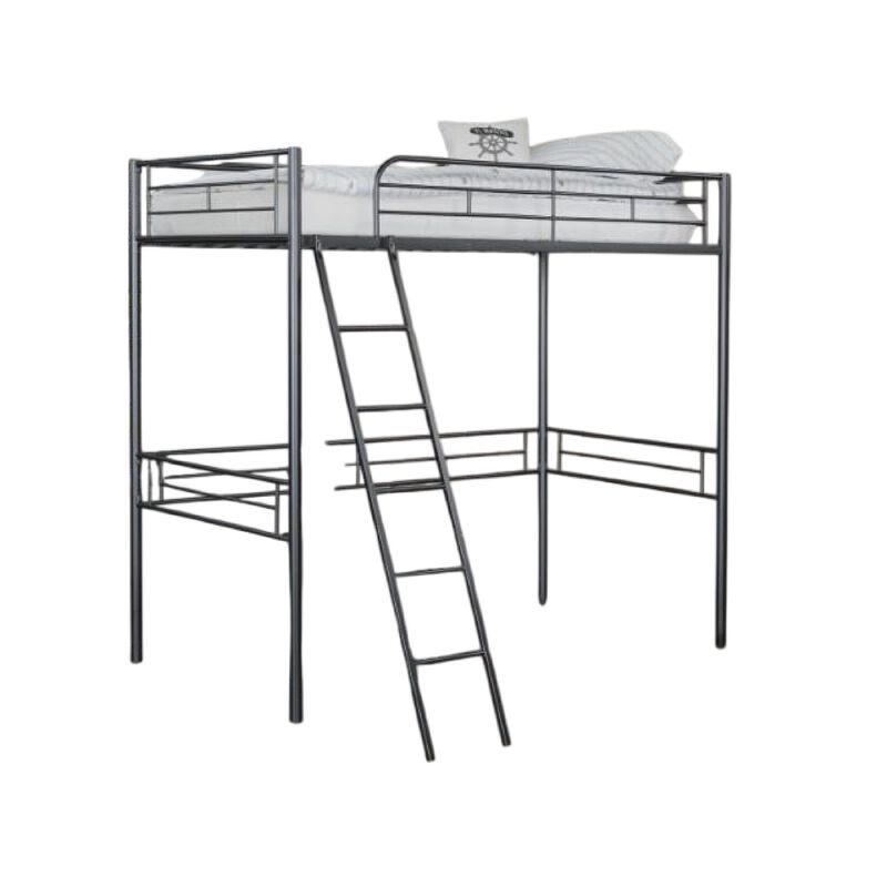 Mylz Twin Loft Bed, Black Metal Frame with Attached Angled Ladder