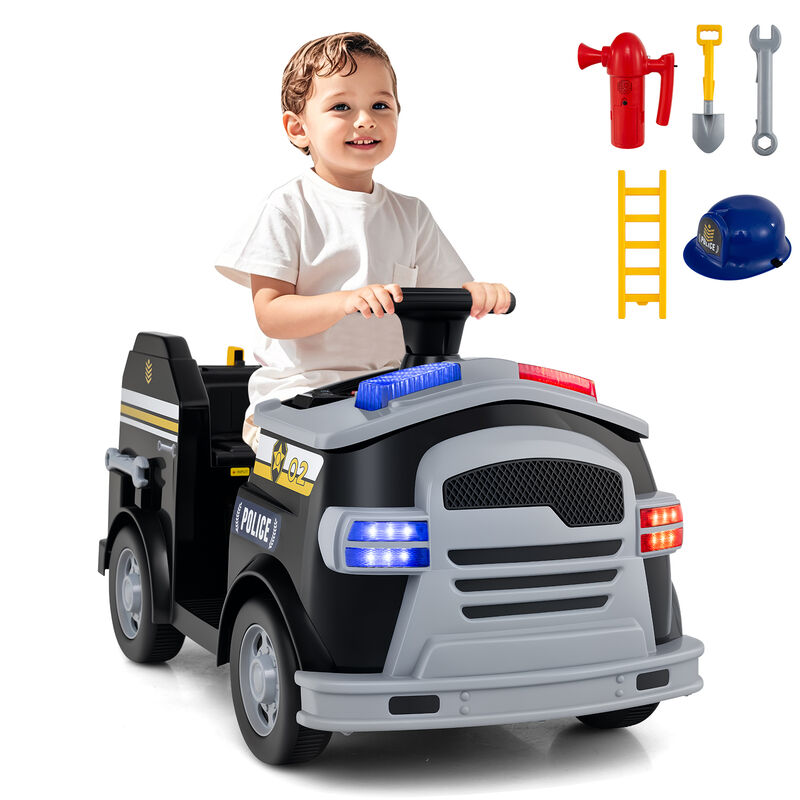 12V Kids Ride-On Fire Truck with Shovel, Wrench and Toy Accessories image number 5