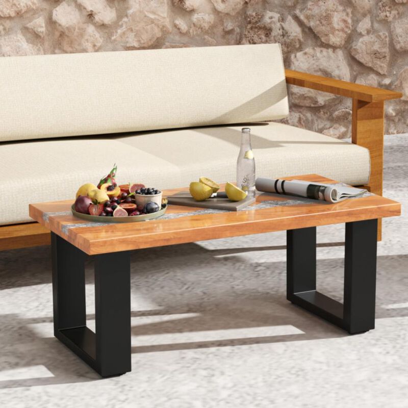 Hivvago Teak Wood Patio Table with River Feel Epoxy Tabletop