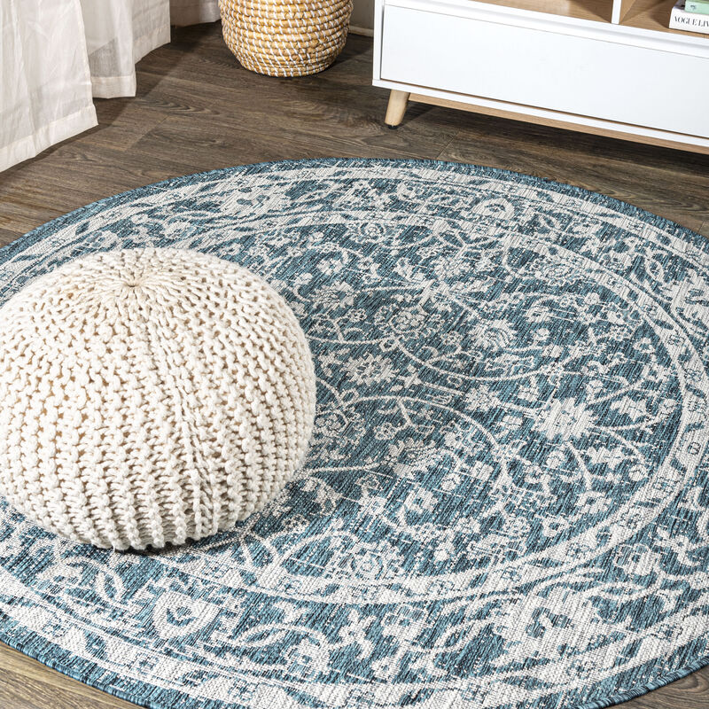 Palazzo Vine and Border Textured Weave Round Indoor/Outdoor Area Rug