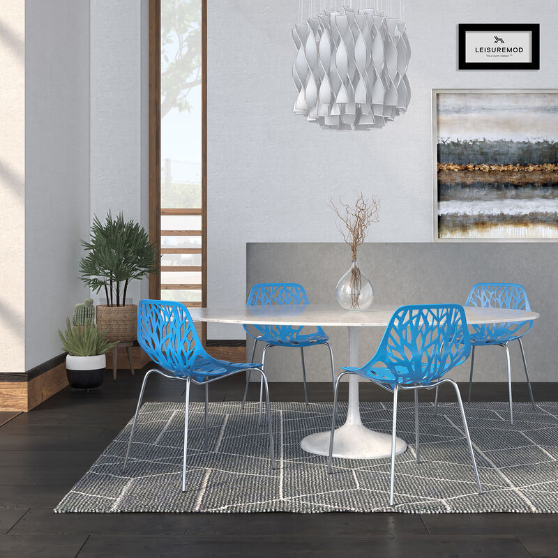LeisureMod Asbury Dining Stackable Chair in Polypropylene Seat and Chrome Legs Set of 4 image number 1