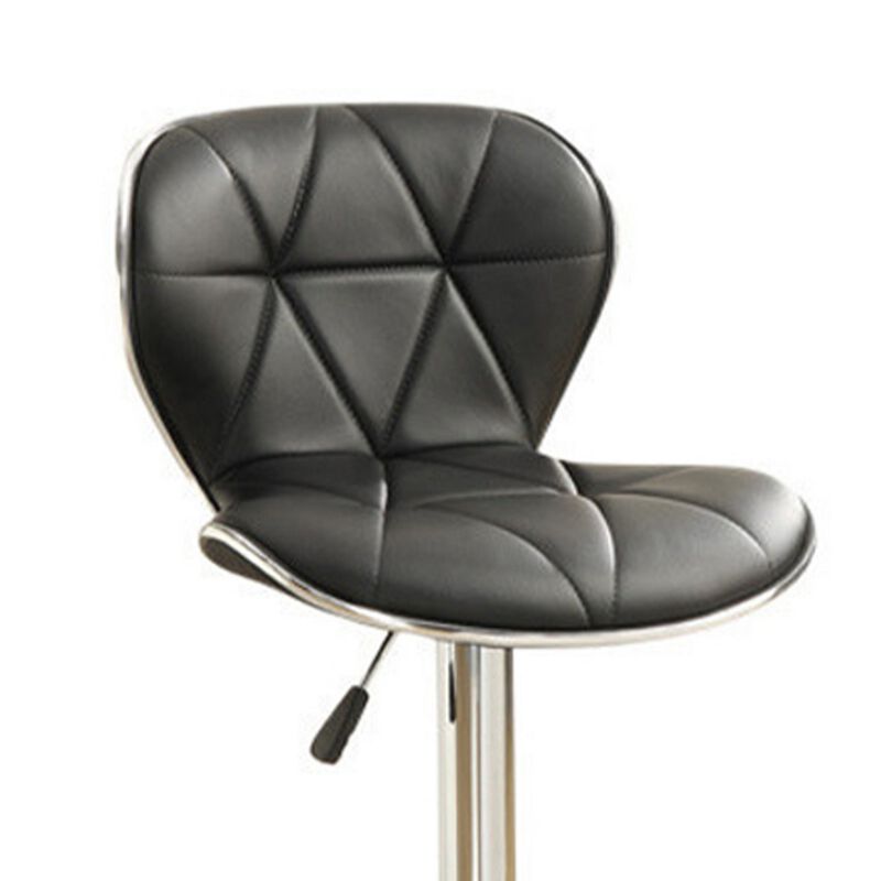 Leather Upholstered Bar Stool With Gas Lift Black Set of 2-Benzara image number 3