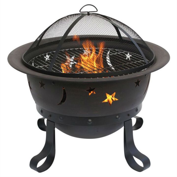 Hivvago Outdoor Star Moon Steel Wood Burning Fire Pit in Bronze Finish