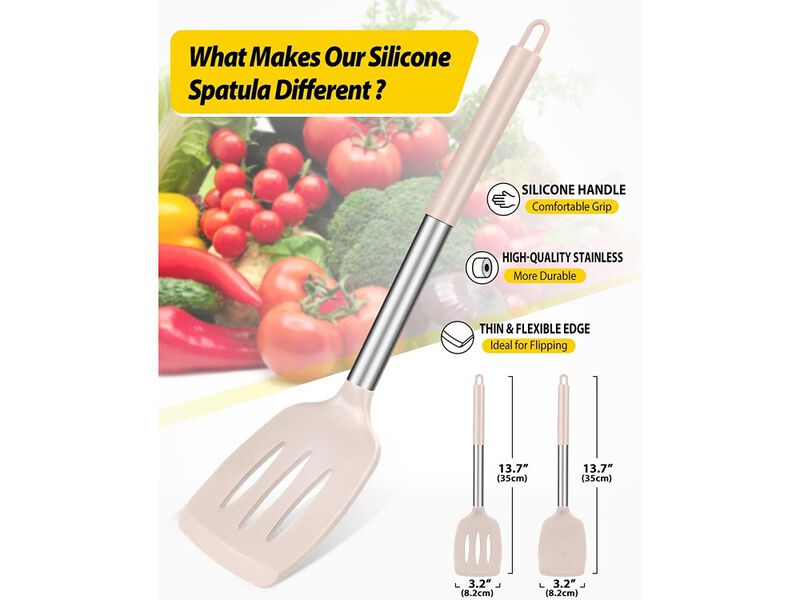BUNDLEPRO Pack of 2 Silicone Solid Turner, Non Stick Slotted Kitchen Spatulas