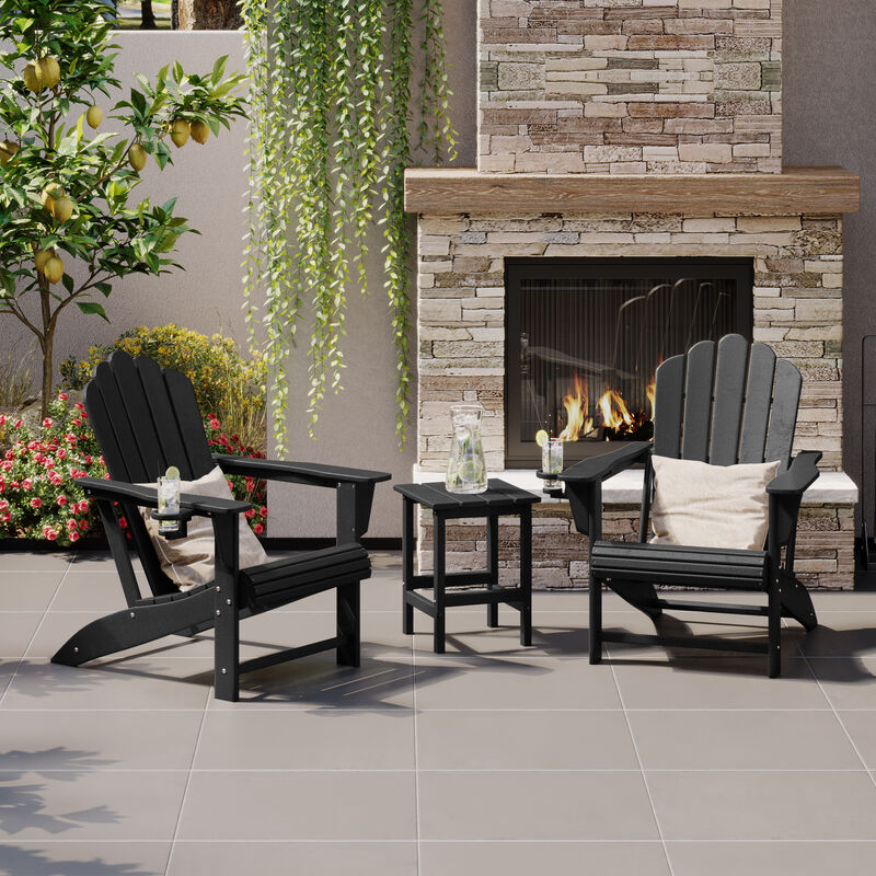 WestinTrends 3-Piece Outdoor Patio HDPE Adirondack Chair With Cup Holder and Table Set