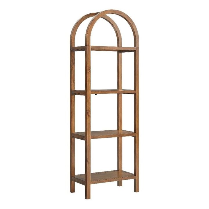 Modway Vexley 72 Inch Tall Narrow Arched Bookshelf in Walnut &ndash; Modern Pine and Acacia Wood Open Display Bookcase for Living Room, Office, Reading Nook