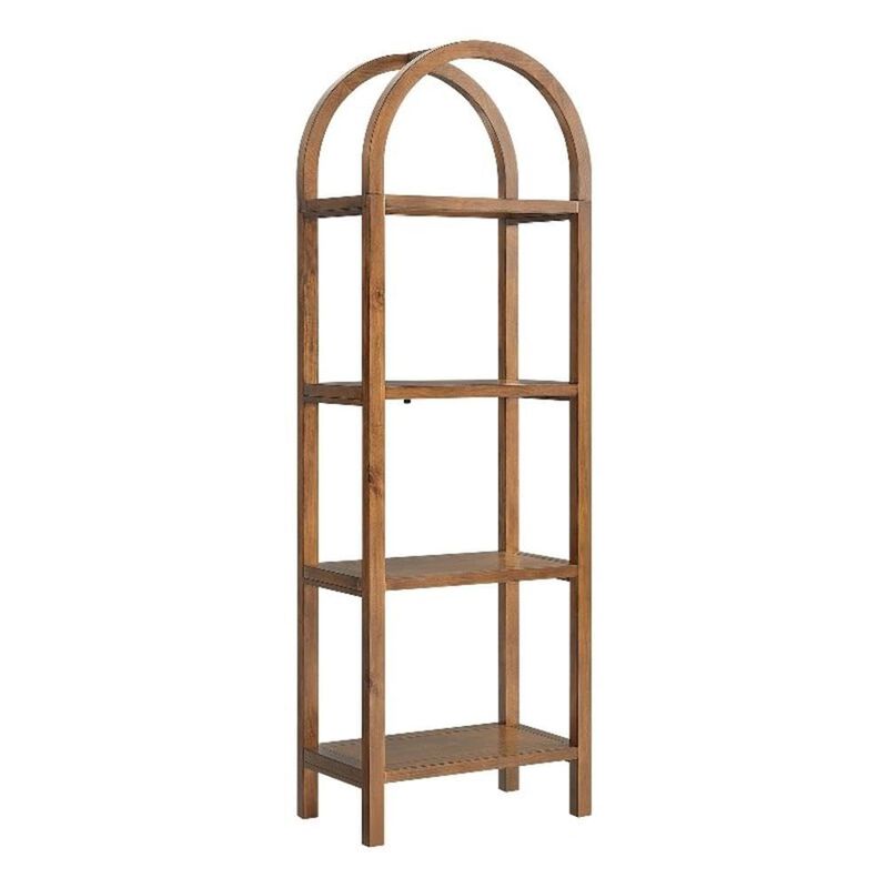 Modway Vexley 72 Inch Tall Narrow Arched Bookshelf in Walnut &ndash; Modern Pine and Acacia Wood Open Display Bookcase for Living Room, Office, Reading Nook image number 0