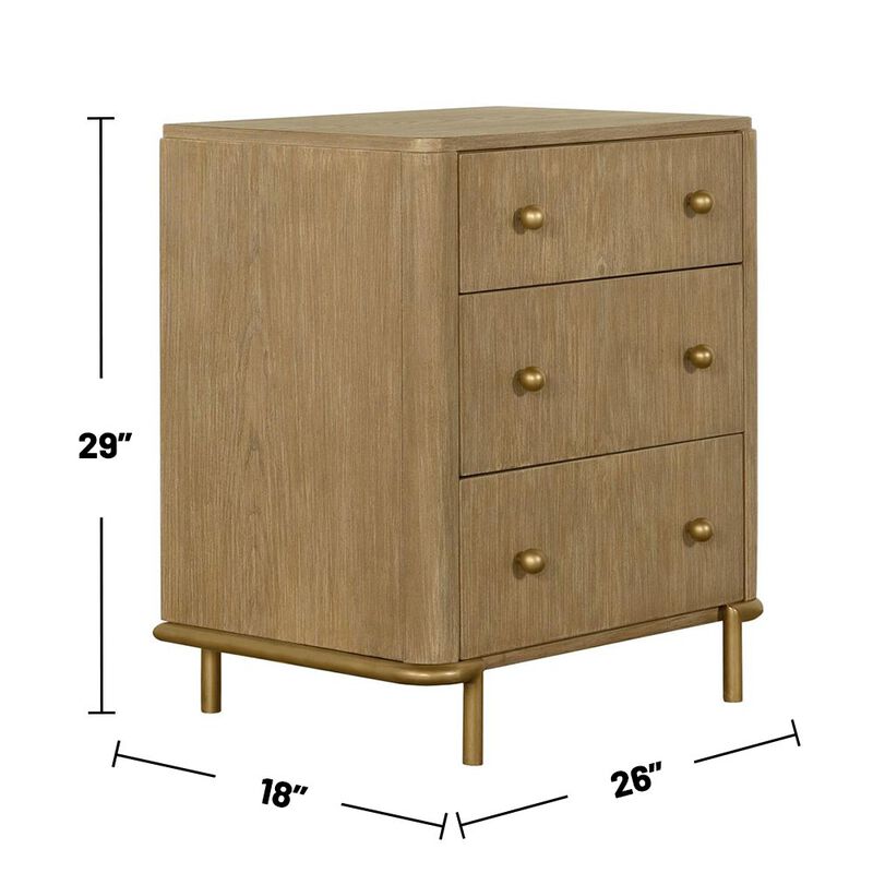 Simple Relax 3 Drawers Wood Nightstand with Dual USB Ports in Sand Wash image number 3