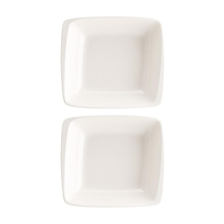 Moove 7.5" x 6.5" x h:2" 20 oz. Square Warm White Porcelain Bowl (Set of 2)