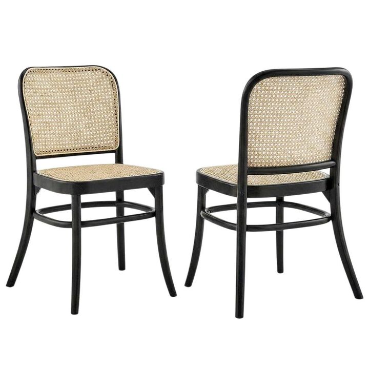 Wood Modern Dining Side Chairs for Kitchen and Dining Room, Black, Set of 2