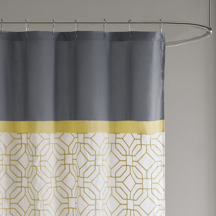 Gracie Mills Tyrell Embroidered Geometric Shower Curtain