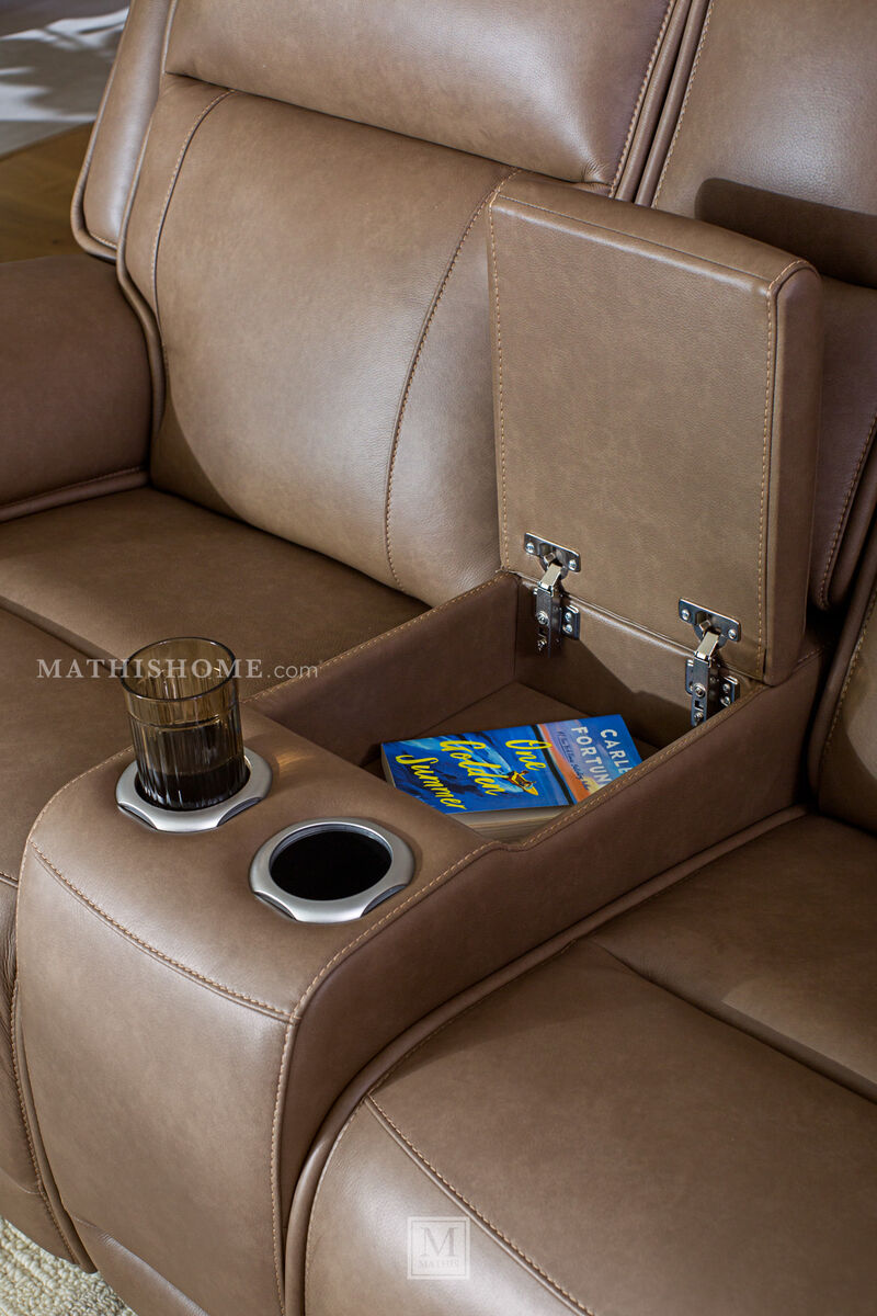 Malcesine Dual Power Reclining Leather Loveseat with Console image number 12