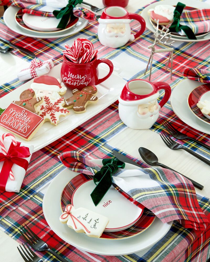 Christmas Linen Placemats 14 x 19 in Set of 4 - Stewart Plaid, Solino Home
