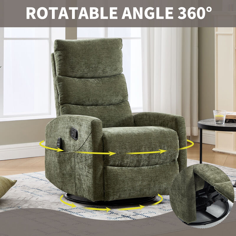 Chenille Manual Recliner Chair Swivel Rocker Recliner with Heat & Massage image number 7
