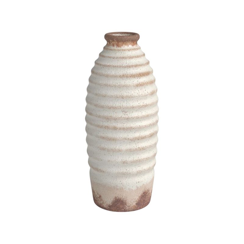 HomeRoots 11" Ivory And Brown Round Ceramic Table Vase image number 0