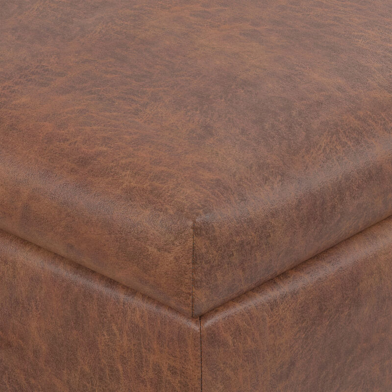 Rebecca 36 inch Wide Contemporary Square Mid&nbsp;Century Coffee Table&nbsp;Storage Ottoman with Lift Up Lid in Distressed Saddle Brown Vegan Faux Leather, Assembled image number 7