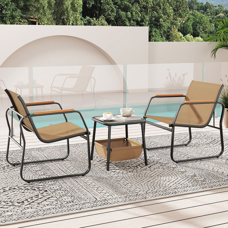 3-Piece Patio Bistro Set Outdoor Conversation Furniture &ndash; Brown image number 3