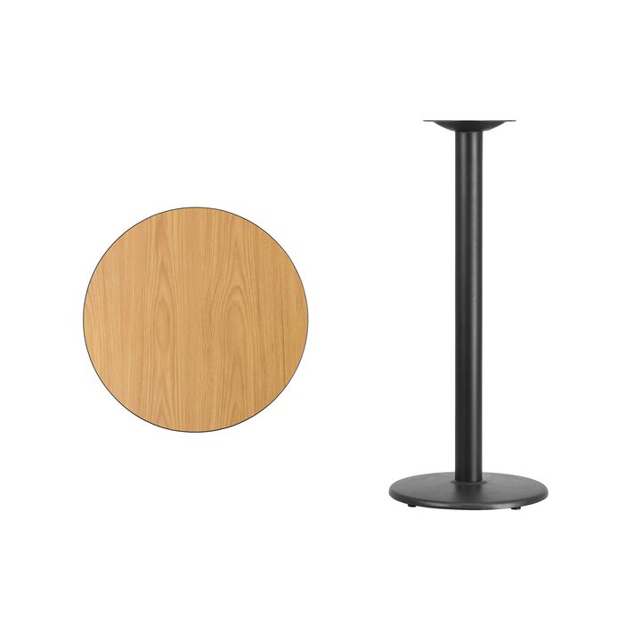 Flash Furniture 24'' Round Natural Laminate Table Top with 18'' Round Bar Height Table Base