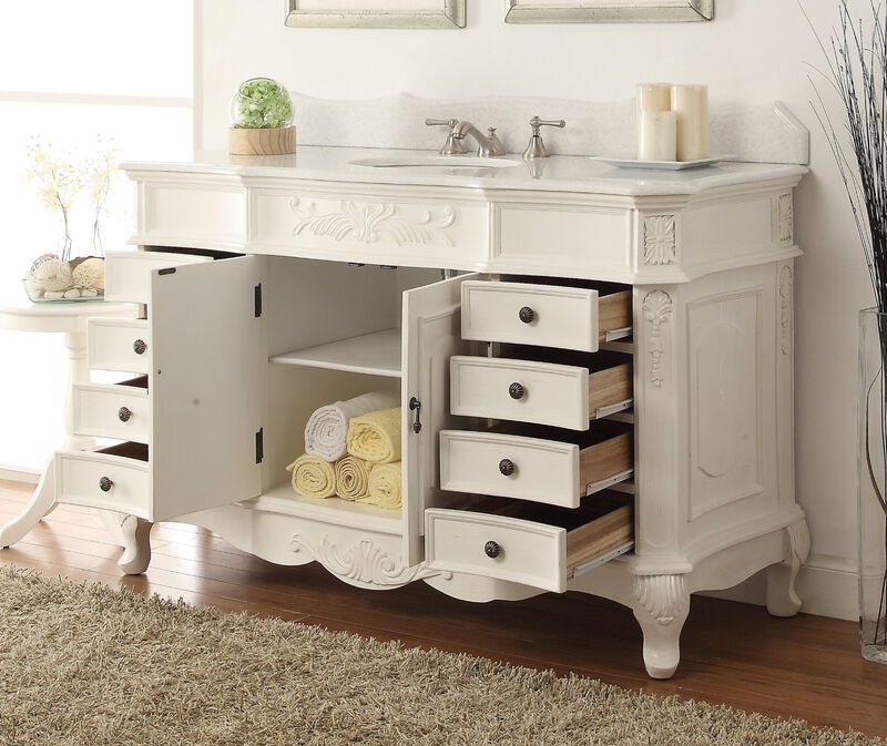 56 Inch Antique White Morton Bathroom Sink Vanity